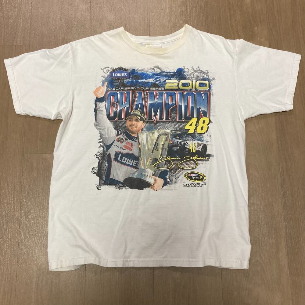 Vintage 2010 Jimmie Johnson 48 Lowes 5-Time NASCAR Champion Shirt Mens Lg White